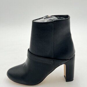 Black Women Almond Toe Chunky High Heel Side Zip Ankle Boot Dress Boots
